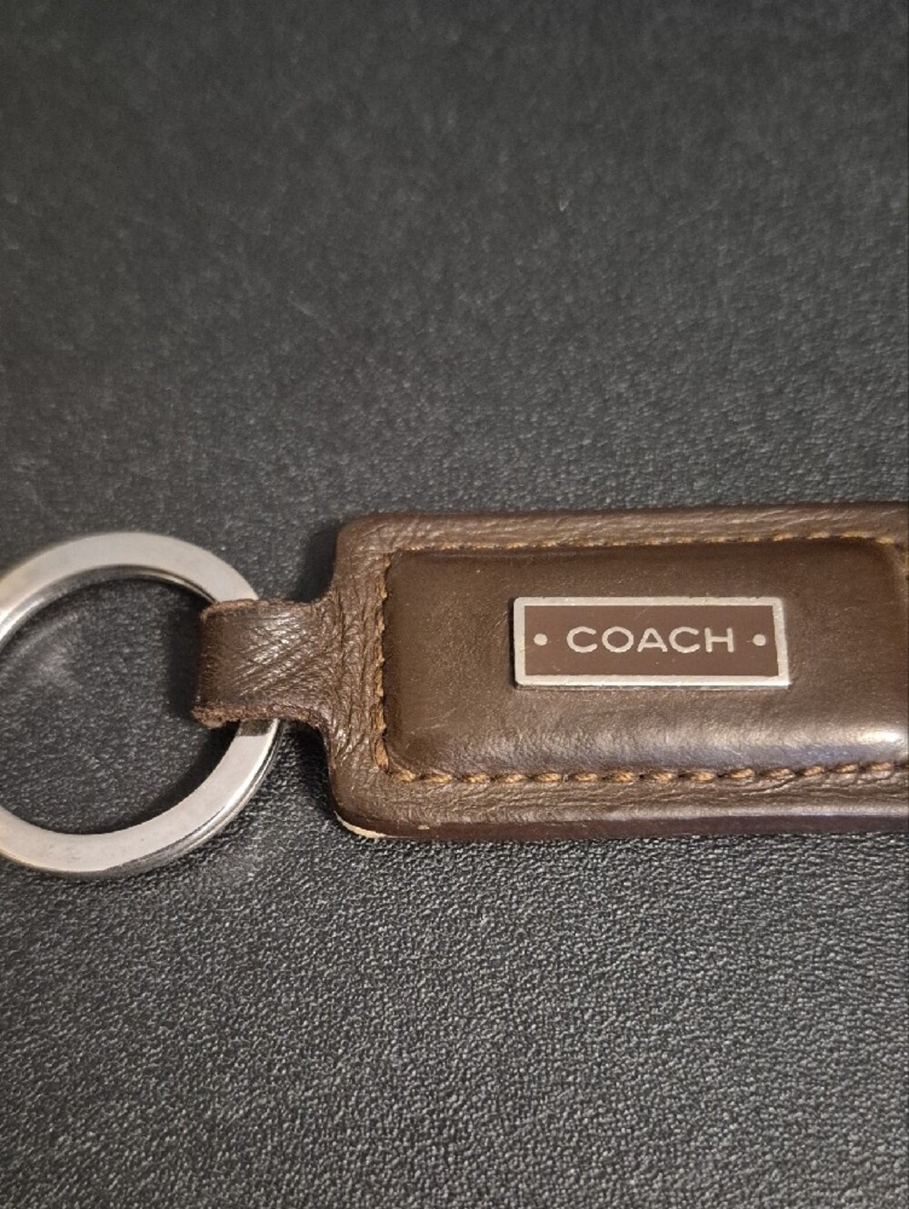 COACH Brown Leather Key Tag with Branded Metal Plaque - Picture 4 of 6